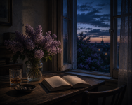 Stille Abendstimmung mit lilafarbenen Blüten.png